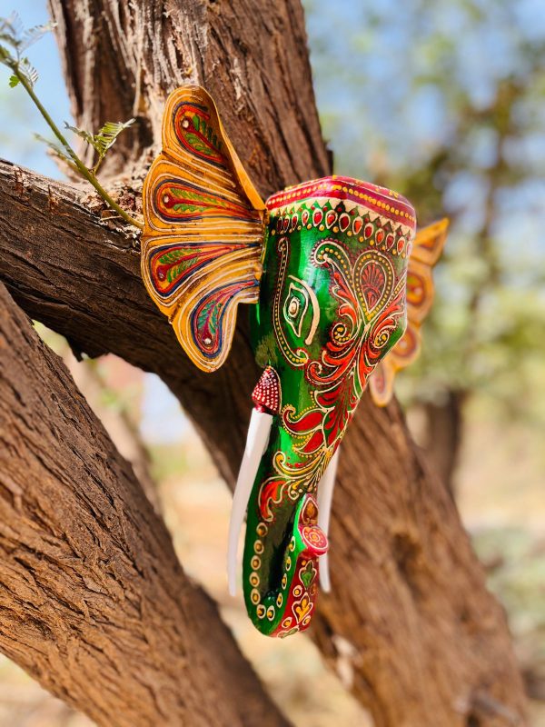 Wall Hanging Elephants - Green - Yellow
