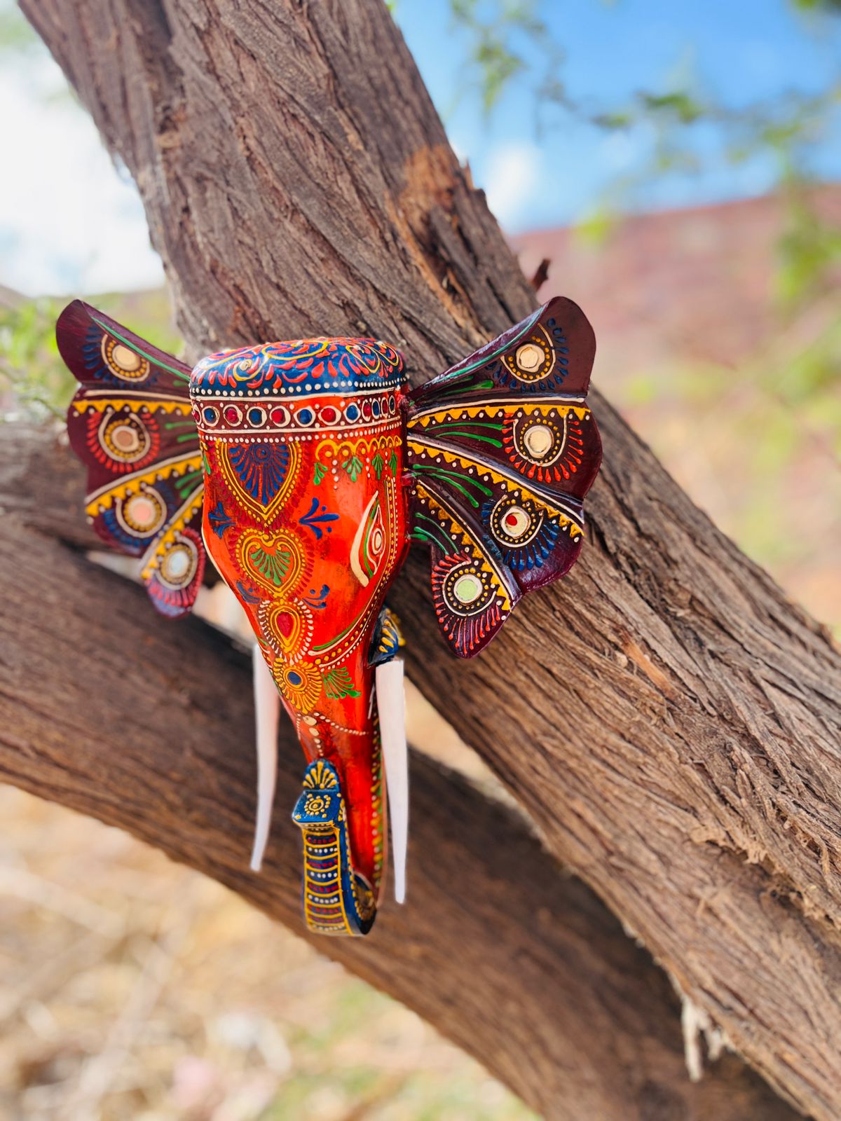 Wall Hanging Elephants Orange - Brown
