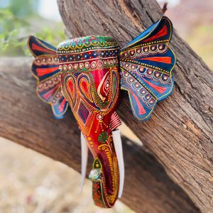 Wall Hanging Elephants Red - Blue