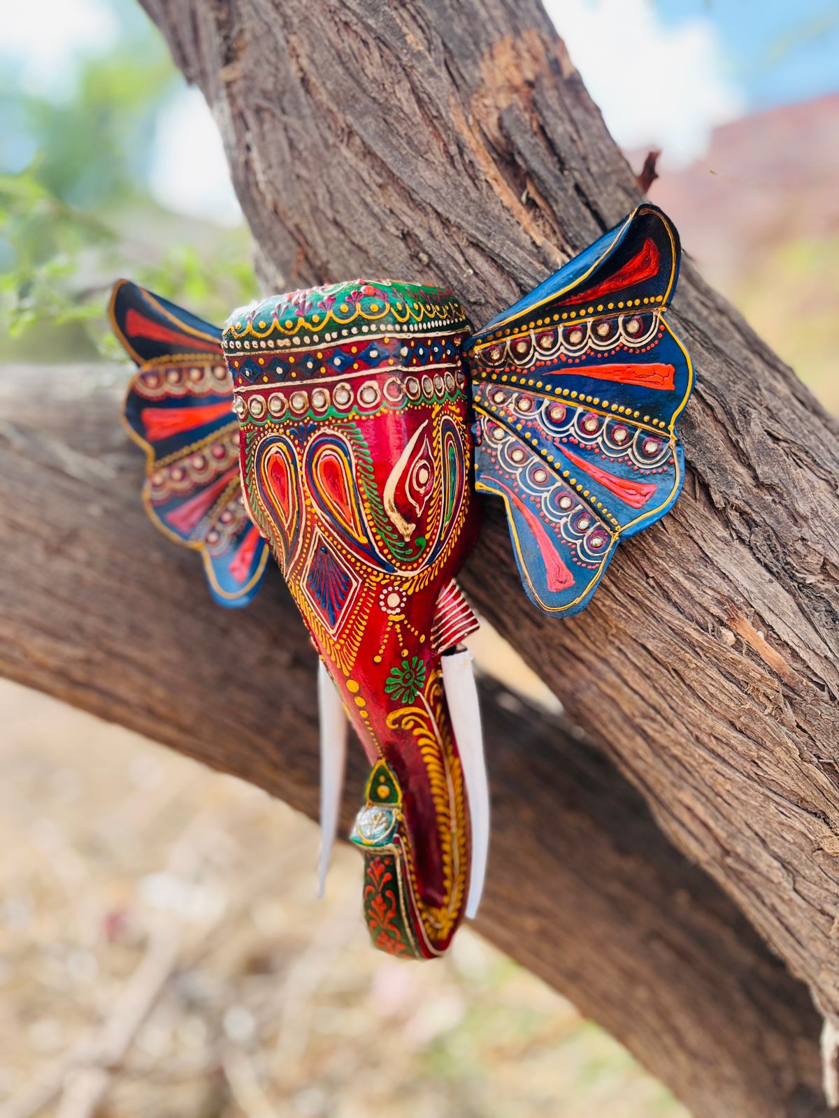 Wall Hanging Elephants Red - Blue