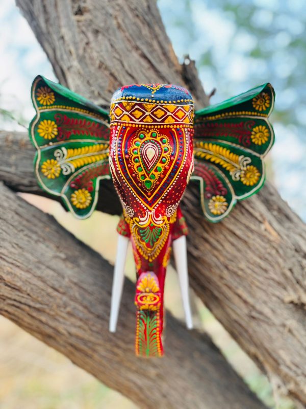 Wall Hanging Elephants Red - Green